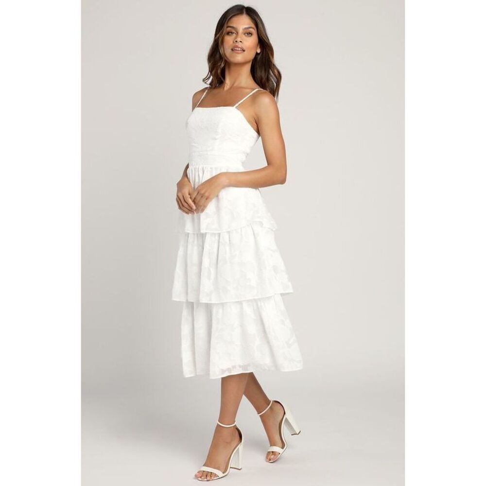 Lulus Grace And Beauty White Burnout Floral Print Tiered Dress - Size XS